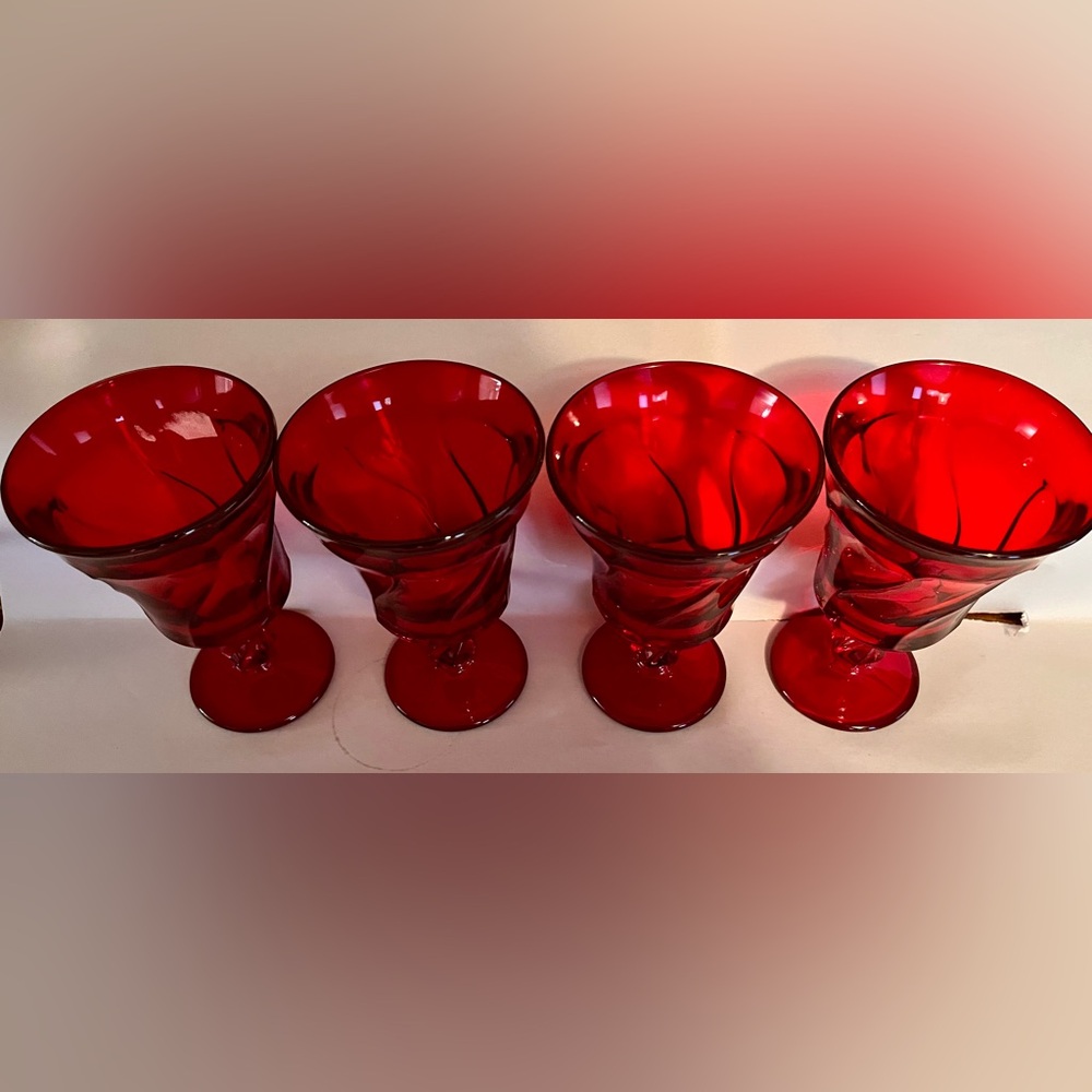 Fostoria VTG Christmas Set of 4 Jamestown Ruby Red Goblets Pedestal Pristine MCM - Picture 8 of 17